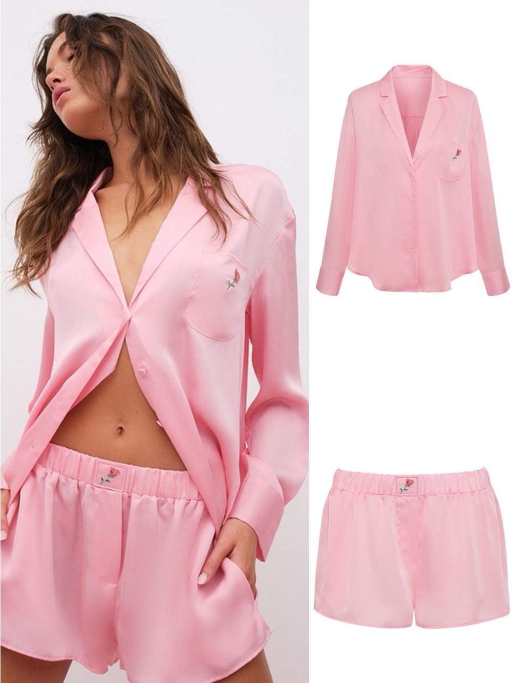 For Love and Lemons Pink Rose Pajamas SET